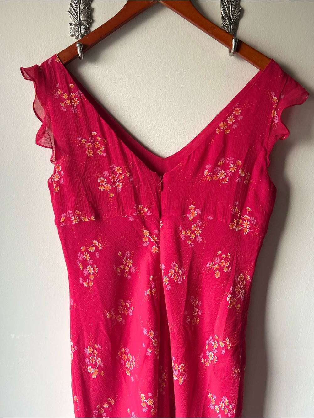 ANN TAYLOR 100% Silk Red Floral Flutter Sleeve Midi Dress Size 10 - Picture 7 of 8